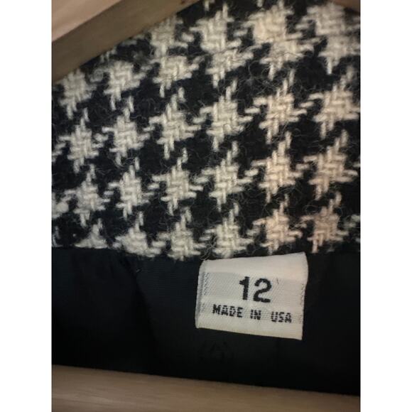 Vintage Houndstooth Wool Good Work Clothes Long Coat Black White Size 12 - Picture 9 of 11